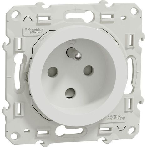 Prise 2P+T 16A à detrompage blanc encastré avec support (sans plaque) bornes vis Odace (1/3)