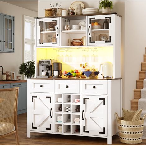 Küchenschrank mit Steckdosen & LED 120x40x170 cm Weiß OKMYHOME (1/5)