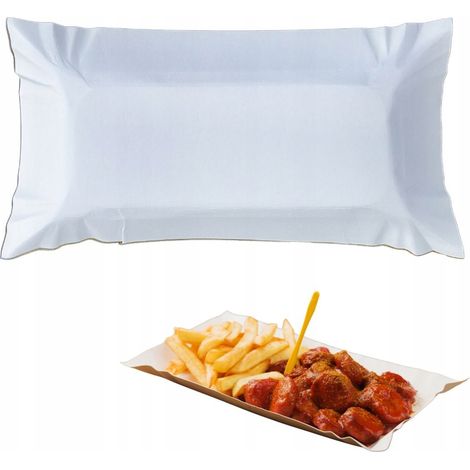 Plateau en papier jetable blanc 14 x 25 cm, lot de 500 (1/4)