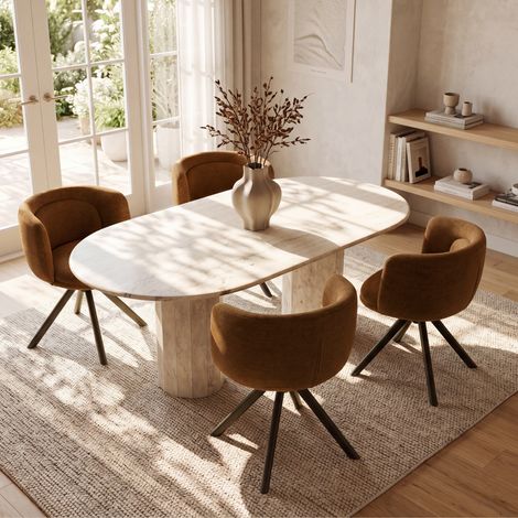Wahson Lot de 4 Chaises Salle à Manger en Chenille, Pivotante à 360°,Chaise de Cuisine Assise Rembourrée, Épais avec Double Dossier pour Bureau Salon Chambre, Marron