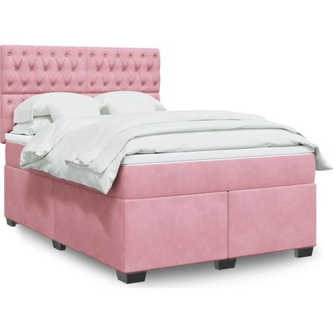 Cama box spring con colchón terciopelo rosa 140x200 cm vidaXL (1/5)