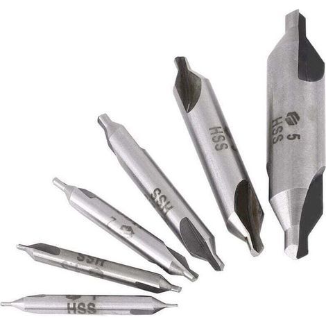 Kit de 6pcs Forets à Centrer HSS 60° Ø 1/1.5/2/2.5/3/5mm pour Métal (1/4)