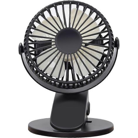 Ventilateur de table/bureau miniature à pince réglable et rotatif à 360°, silencieux et portable, compatible USB, pour poussette, tente, dortoir, lit ou bureau (noir/sans clip).-Black (1/3)