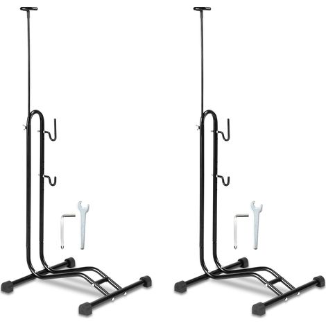 TolleTour 2x Soporte para bicicleta 3 en 1 de hierro negro, altura regulable de 74 a 117 cm (1/5)