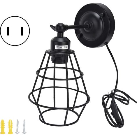 Applique murale avec cage en fil industriel, lampe murale prise US 85-250V (E26) pour tête de lit, chambre, porche (1/5)