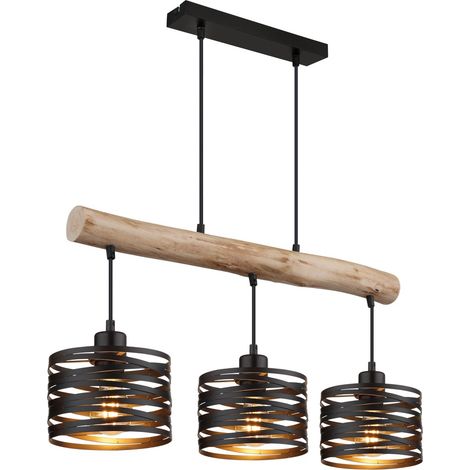 Hängeleuchte Pendelleuchte Esszimmerlampe Höhenverstellbar Schwarz Holz H 120 cm (1/5)
