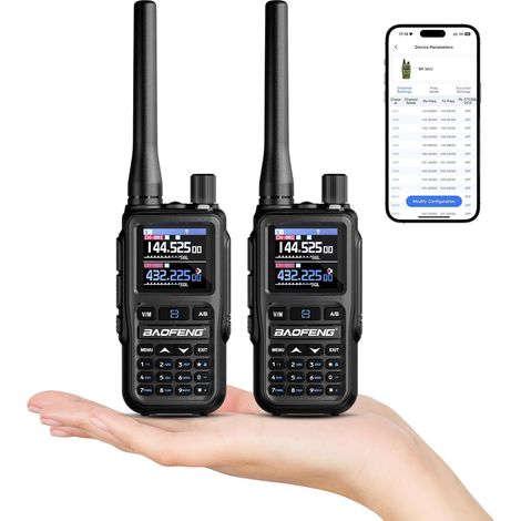 Mini 5W Portable Dual Band Radio, Compact UHF VHF Walkie Talkie with App Programming, 999 Channels, Dual PTT, USB-C, Airband/FM, Flashlight, 2 Pack Grey (1/5)