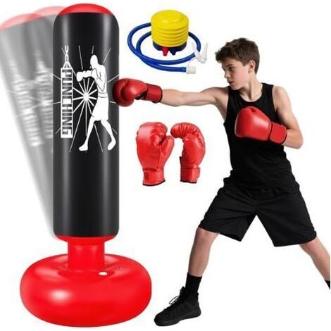 Sac de Frappe Enfant 160cm avec Gants et Pompe Punching Ball Enfants pour Karaté Taekwondo Idéal pour Garçons et Filles de 3 à 12 Ans Punching Ball Bureau Parfait Noir (1/5)