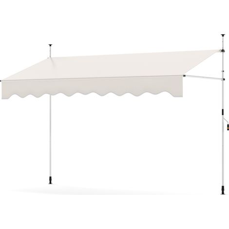 Store Banne Manuel Rétractable 300 x 210-300 CM Sans Perçage, Auvent Pare-Soleil Réglable Extérieur avec Manivelle, pour Terrasse, Blanc (1/5)