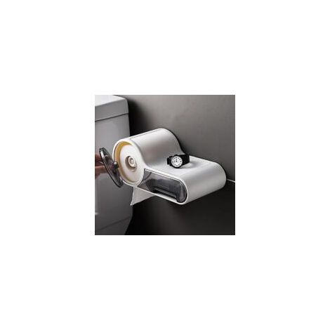 Soporte multifuncional de plástico impermeable para papel higiénico Crezuo, montado en la pared, nuevo estilo, dispensador de papel higiénico creativo sin necesidad de taladrar para el baño. (1/3)