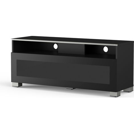 Meuble TV 2 niches verre et bois noir Yvanna 120cm (1/5)