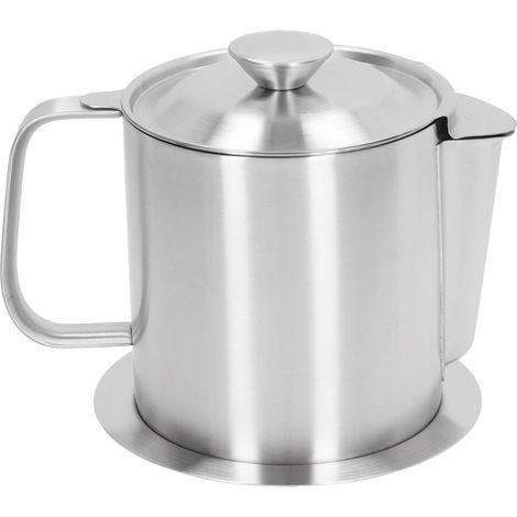 Récipient à graisse en acier inoxydable 304, grande capacité 1500ML avec filtre fin anti-poussière pour huile de cuisson, idéal pour la cuisine (6.3x4.3x7.3in) (1/5)