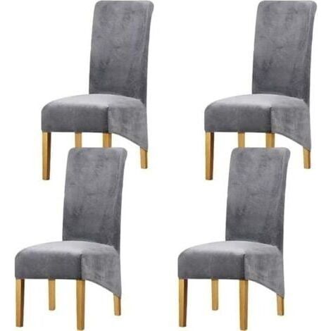 Housse de Chaise en Velours Housse Extensible Luxe pour Banquet Fête Restaurant 4 pcs Gris (1/4)