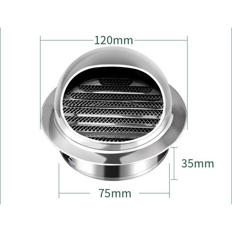 Grille de ventilation, grille de ventilation de l'aérateur d'air du tuyau d'échappement rond en acier inoxydable, avec moustiquaire (80 brossé ordinaire) (1/4)