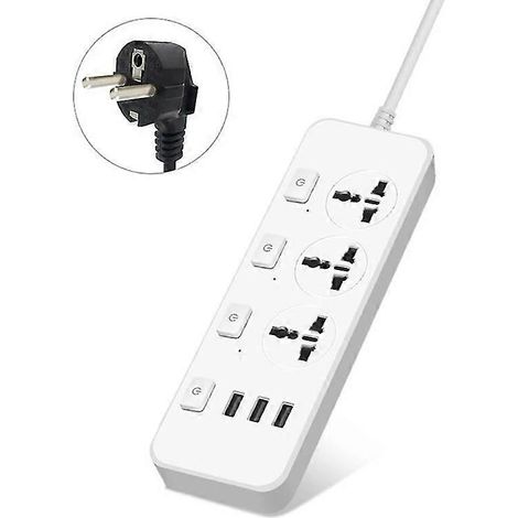 Multiprise US/EU 5V 2,1A avec protection contre les surtensions, 3 prises et 3 ports USB (1/5)