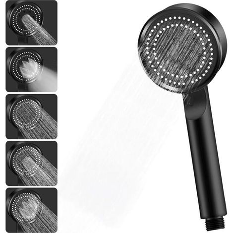 Pommeau de Douche Haute Pression, Pommeau de Douche économie d'Eau 5 Modes Réglable, Pommeau de Douche économique, Douchette Douche Salle de Bain (Black) (1/4)