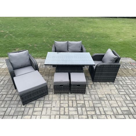 Fimous Wicker Polyrattan Möbel Garten Dining Set im Freien Höhenverstellbarer aufsteigender Tisch Liebe Sofa Stuhl mit 3 Hockern (1/5)