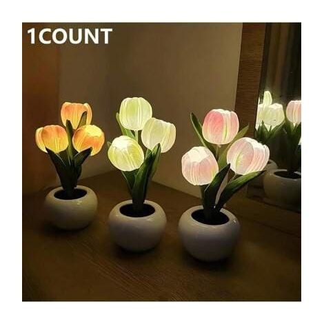 Lampe tulipe USB (1 pièce), veilleuse LED en forme de tulipe artificielle avec vase, décoration de bureau, idéale pour la maison, le salon, Noël, la fête des mères (1/5)
