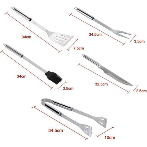 Set di utensili per barbecue in custodia di alluminio, accessorio professionale per barbecue, set di posate perfetto da regalare a uomini, papà o per il compleanno (5 pezzi) (1/4)