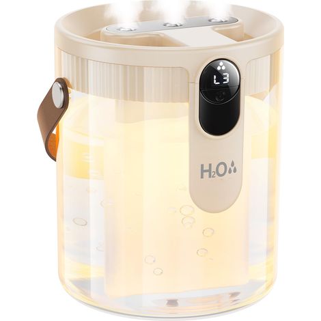 Humidificateur Portable Rechargeable - Remplissage Par Le Haut - 1,4 L - 3 Vitesses - Écran Numérique - Poignée Intégrée - Pour Chambre Bureau Plantes Bébé - 1 Pièce (1/5)