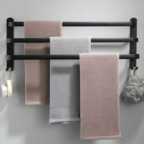 Porte-serviettes en aluminium espace noir à trois couches de 40 cm tige de suspension à trois couches antirouille durable，pour la cuisine à domicile, les toilettes, la salle de bain
