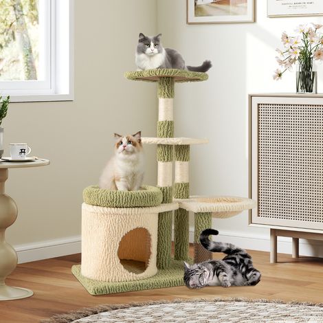 Arbre à Chat de 97 cm Tour Esthétique à Plusieurs Niveaux pour Chatons avec Condo Lit Coussin Rembourré en Peluche Poteaux à Griffer Vert (1/2)