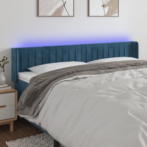 Armoire de tête de lit  Tête de lit à LED découpable pour Chambre Bleu foncé 203x16x78/88 cm Velours -12248 (1/5)