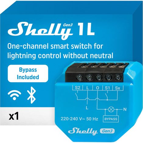 Shelly 1L Gen3 Con Bypass- Interruptor Inteligente WLAN, 1 Canal, Alexa, Google Home, Smartthings, No Requiere Concentrador, Mando A Distancia, No Requiere Conductor Neutro, Montaje Empotrado, Control