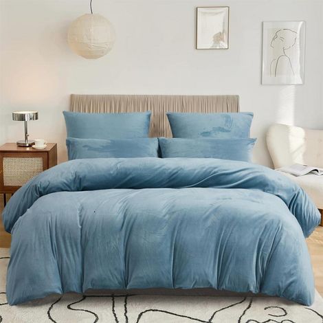 Bettwäsche-Set 200x220cm Flauschig Blau Wendebettbezug mit Reißverschluss