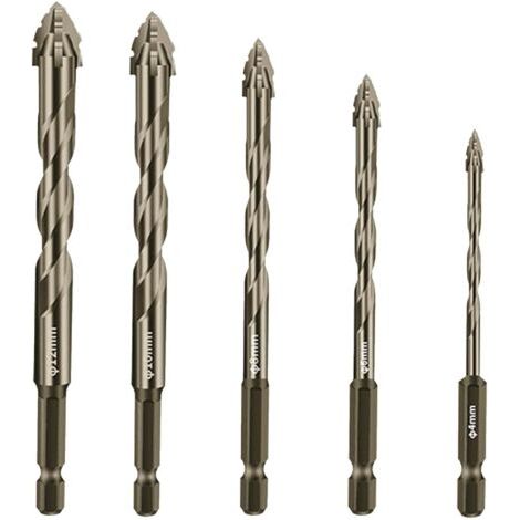 QORVA-Lot de 5 forets hélicoïdaux excentriques haute résistance pour béton, verre, brique, ciment, bois, etc. Forets en carbure de tungstène de résistance industrielle, taille de la pointe 5/32-1/2