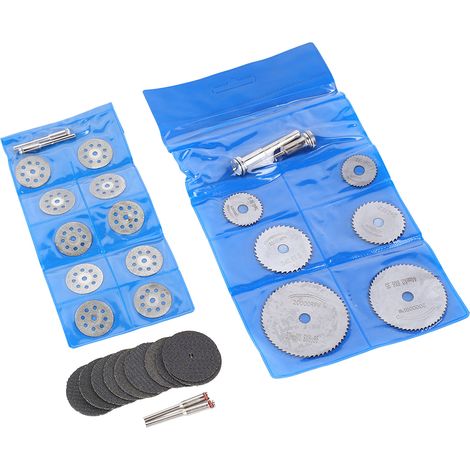 Kit de 32 disques de coupe et de meulage circulaires en acier rapide pour le travail du métal et du bois. (1/5)