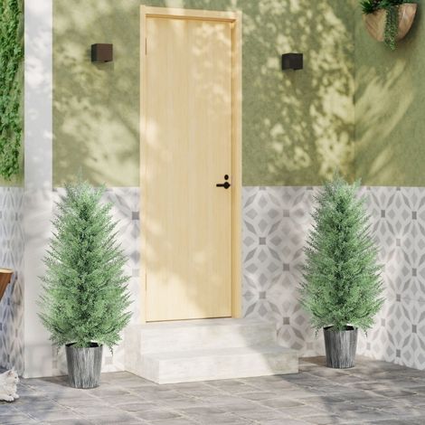 Lot de 2 cyprès artificiels verts en pot 90 cm OKWISH (1/5)