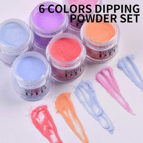 NOCIS Kit de poudre à tremper pour ongles 6 couleurs, kit de poudre pour nail art, séchage rapide, sans lampe UV/LED
