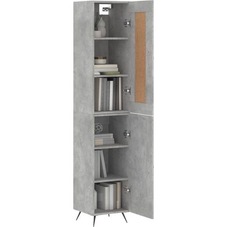 Armoire Haute en Bois d'Ingénierie avec Finition Béton Gris, Meuble de Rangement Vertical 34,5 x 34 x 180 cm pour Salon ou Entrée (1/5)