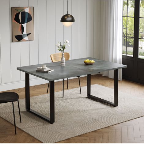 Table extensible de salle à manger 140/180/220 x 80 cm, pour 6 à 10 personnes, MDF gris DESVIAE (1/5)
