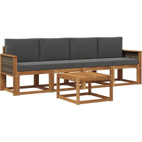 Set di divani da esterno con cuscino 4 pz Salotto da Giardino Naturale e Antracite (1/5)