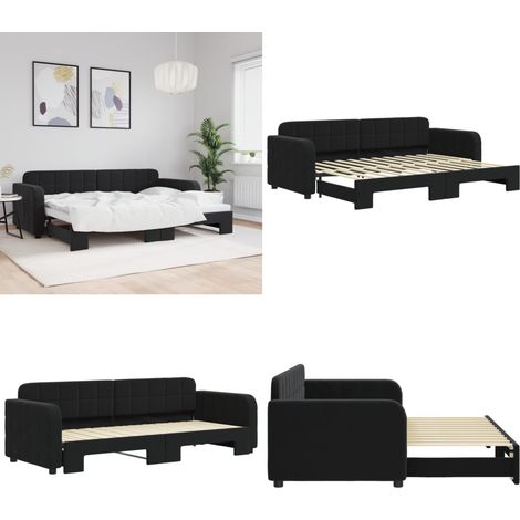 Tagesbett Ausziehbar Schwarz 80x200 cm Samt - Schlafsofa - Doppelbett - Gästebett - Samtsofa - Couchbett - Home & Living (1/5)