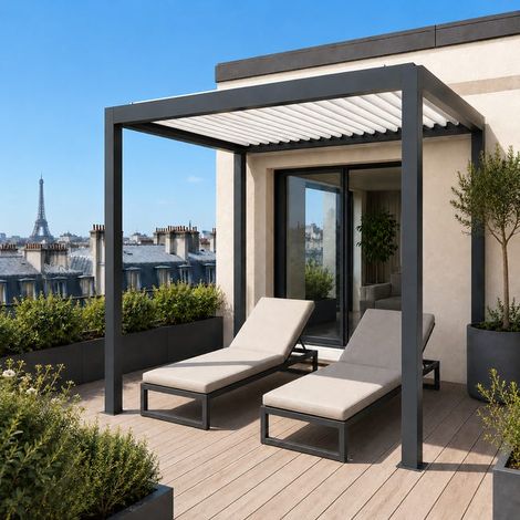 Pergola Bioclimatique Aluminium Autoportante Motorisée Éclairée 2x3 Anthracite SV ORIAL France (1/5)