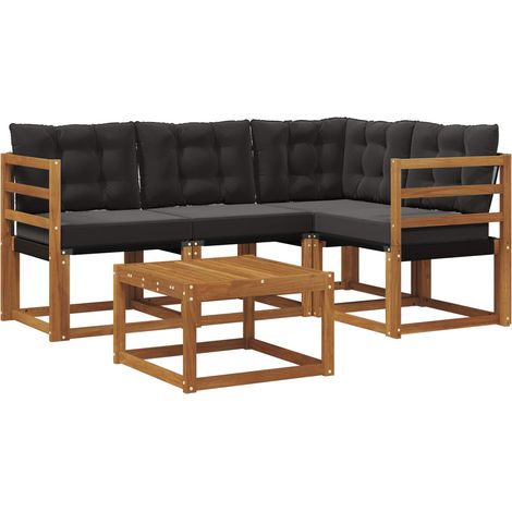 Outdoor Sofa Set 5 pcs Natural and Black vidaXL