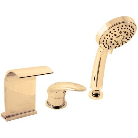 Mitigeur baignoire 3 trous DUNAJI avec cascade en laiton doré (1/4)