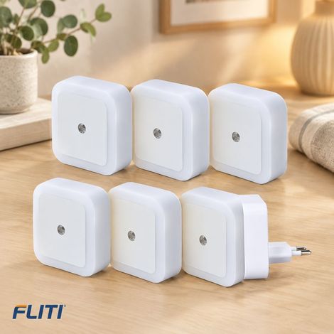 FLITI Set of 6 Automatic LED Night Lights with Soft White Photocell, Energy Saving (1/5)