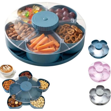 TrAdE Shop Traesio - Vassoio Snack Porta Spuntini Girevole Con Coperchio Per Antipasti Portatutto Con Scomparti - (1/5)