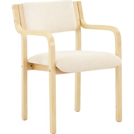 Set de 2 sillas de comedor con reposabrazos de madera y tejido Teddy blancas (1/5)