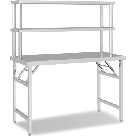 Table de travail de cuisine avec étagère 120x60x145 cm Inox