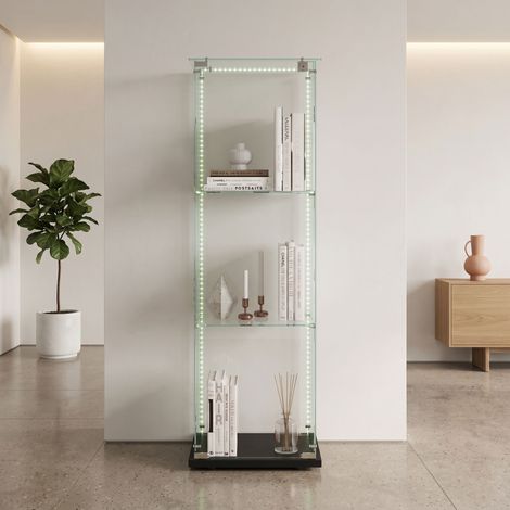 Comanlai - Vitrine en Verre avec LED - Transparent Sur pied Vitrine trempé moderne avec 3 Couches avec Porte - Vitrines de collection - Blanc