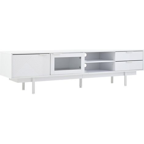 ELVMI Meuble TV avec 2 Portes, 2 Tiroirs et 2 Niches pour Salon en Panneaux de Particules 200 × 40 × 50.5 cm Blanc (1/4)