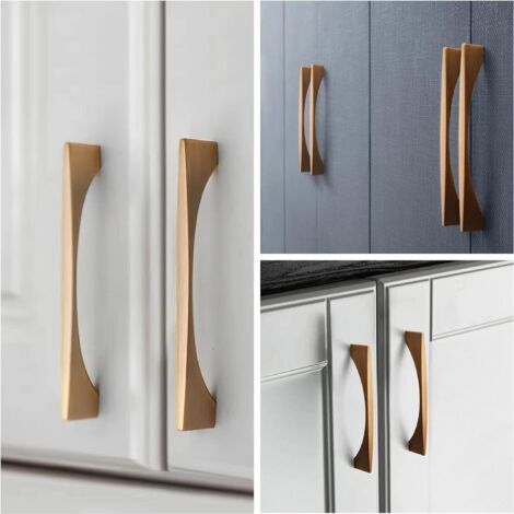 Poignee de Meuble Cuisine, Poignet de Porte Cuisine, Poignée Meuble Dorée, pour Tiroir Meuble Cuisine Home Decorating, Renovation Porte, 2 Unités, Trou Centre Distance 128 mm Avec Vis (1/5)