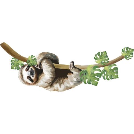 Stickers Muraux Paresseux Mignons, Plantes Tropicales Animaux Sticker Mural Autocollant Mural Paresseux Sur le Coffre pour Chambre D'Enfant Autocollants Décoratifs (1/5)
