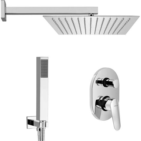 Set doccia cromato Nobili Hof con soffione quadrato 25x25 cm, kit doccia e miscelatore