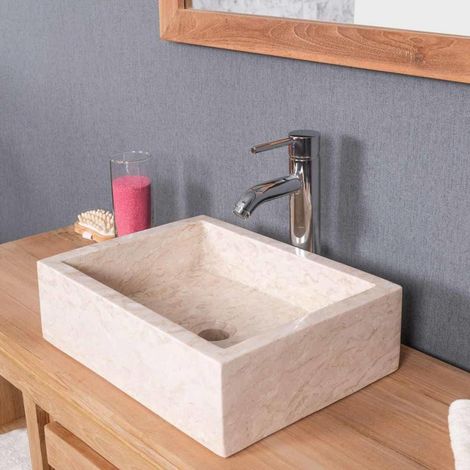 Lavabo sobre encimera cuarto de baño Milán rectángulo 30 x 40 cm crema (1/5)